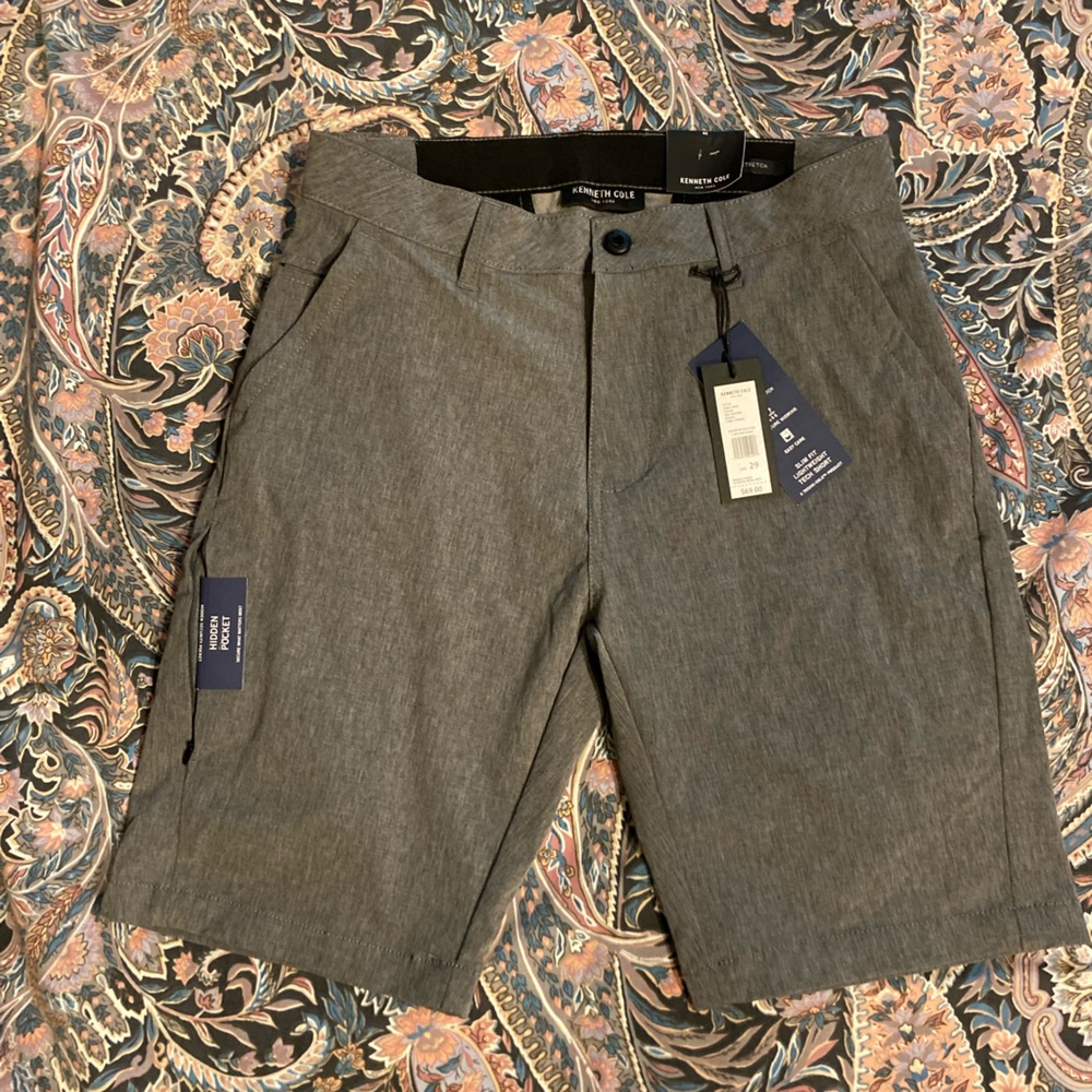 NWT Men’s Kenneth Cole Heather Grey Slum Fit Tech Short 4 Way Stretch 29
